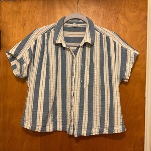 Old Navy Women’s Short Sleeve Blouse Sz XS Blue White Stripes Cotton Casual Top